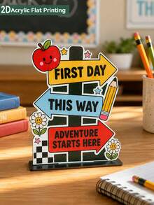 1pc Back To School Season Desktop Stand Up Sign Apple Road Sign Design Fun Multi Color Printed Desktop Ornament Suitable For Classroom Home Teaching Back To School Party Desktop Center Decoration Gift - D - View 2