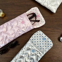 Ins Glossy Bow & Heart Embossed Glasses Storage Bag, Travel Portable Fashion Glasses Organizer, Multi-Function Small Item Storage - Multicolor - View 2
