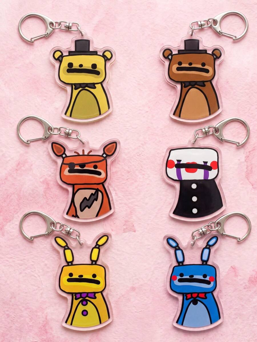 1Pc/6Pcs Night Game Character Q Version Cartoon Acrylic Keychain Set, Horror Game Alien Character Pendant, Backpack Bag Car Key Decoration, Game Fan Collection, Birthday Gift, Friend Exchange Small Accessory - Multicolor - View 1