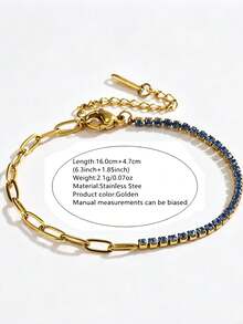 1pc Classic Elegant Style Stainless Steel Chain Bracelet With Colorful Glass Decoration, Suitable For Women's Daily Wear Or Holiday Gift For Best Friends - Yellow Gold - View 11