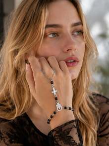 1pc Gothic Style Metal Chain Cross Finger Chain, Suitable For Daily Wear, Gatherings And Parties Religious Jewelry - Multicolor - View 3