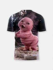Custom Men's Printed T-Shirt, Stupid Meme Tshirt, Upload Your Image, Weirdcore Aesthetic Top, As Birthday Gift, Funny Gift, - White - View 3