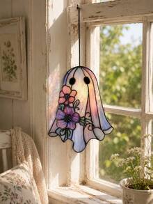 1pc Acrylic Ghost Flower Hanging Decor, Floral Acrylic Pendant Decoration, Window Hanging Ornament, Bohemian Gothic Wall Hanging, Personalized Decorative Accessory, Witchy Room Decor, Pastoral Home Decor, Suitable For Plants And Windows, Halloween Decor, Fall Decor, Room Decor - Multicolor - View 2
