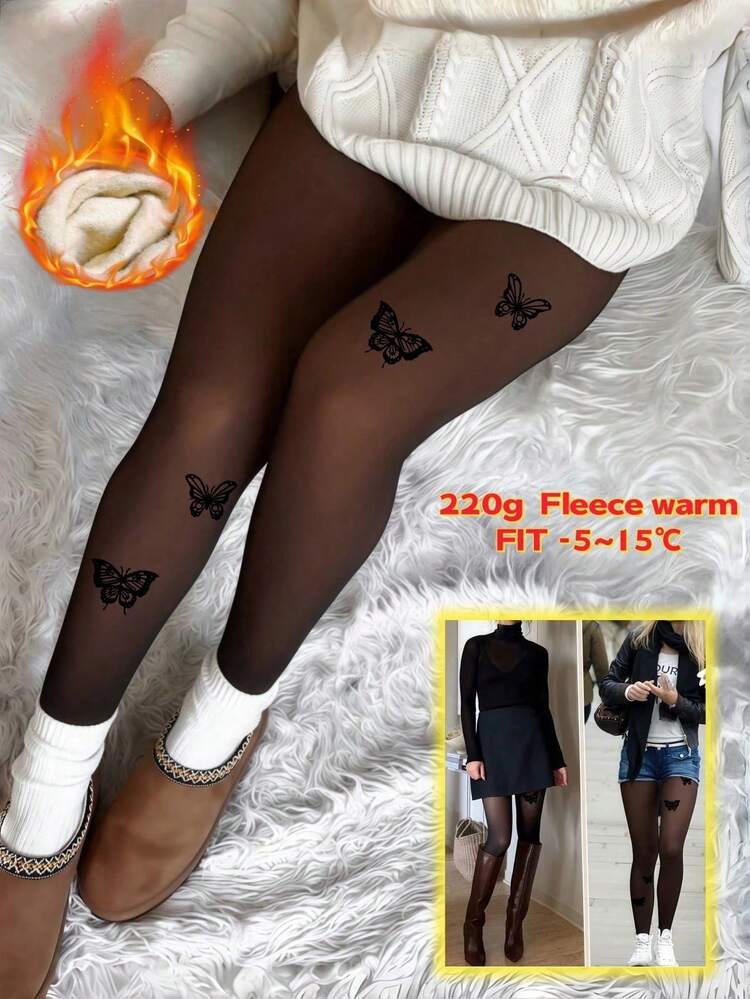 1雙女款加厚保暖褲襪，高彈性半透明，適合秋冬穿著，舒適保暖，聖誕禮物 - 彩色 - 查看 8