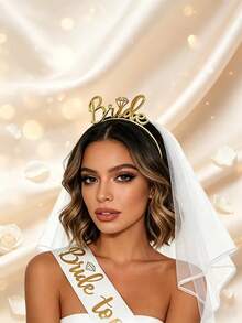 1 Set Bridal Rose Gold Headpiece, Veil And Hair Accessories, Suitable For Bachelorette Party, Wedding …Photography, Bride-To-Be Outfit And Accessories - Multicolor - View 7