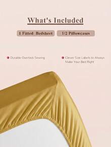 2/3pcs Solid Color Fitted Sheet Mattress Protector Mattress Cover Deep Pocket Bed Sheet Soft Breathable Suitable For All Bed Sizes Twin/Full/Queen/King 9-12inch/25cm Deep Pocket Machine Washable Mustard Yellow - Mustard Yellow - View 5