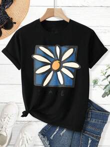 ChristmasMen's White Tee - Comfortable And Airy Daily Shirt Featuring A Blue Daisy Peace Design, Suitable Both Casual And Formal Wear,Hot Item - Black - View 3