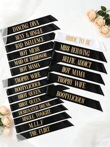 Bachelorette Party Sash Set With Veil, 11pcs & 10pcs Sash Set, Suitable For Wedding Party And Team Use, Can Be Used As Bride Gift Or Wedding Decoration, Also Suitable For Bride Gift Ceremony. Suitable For Bachelorette Party, Wedding, Bride-To-Be Outfit And Accessories - Multicolor - View 13