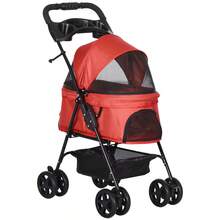 Hundebuggy mit Klappfunktion, Haustierwagen für kleine Hunde und Katzen, Haustierkarren, Katzenbuggy, Oxford Blau, 67 x 45 x 96 cm, vor Ort - Rot + Oxford-Gewebe - Übersicht 9