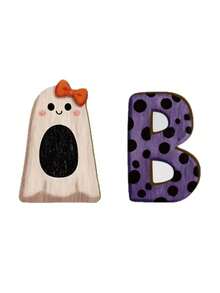 Cute Halloween BOO Wooden Desktop Decor, Polka Dot Ghost & Bat Pumpkin Sign, Spooky Style Multi-Layer Tray Ornament, Autumn Halloween Home Decoration, Suitable For Party Lovers - A - View 13