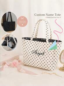 Personalized Embroidered Custom Korean Vintage Artistic Tote Bag, Denim Large Capacity Handbag New Fashion Plaid College Student Class Shoulder Commuter Bag - Multicolor - View 1