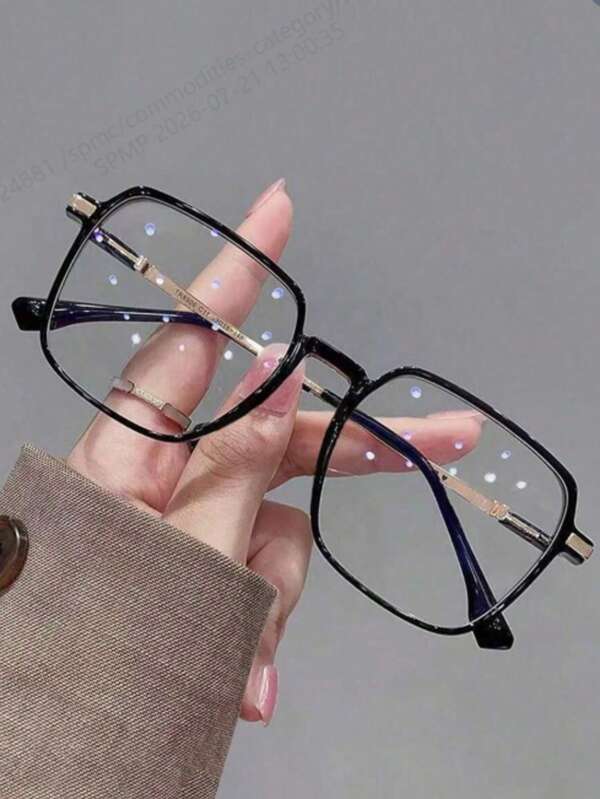 1 Pair Women's Geometric Metal Frame Fashion Glasses, Essential Travel Outfit Accessory, Elegant Sun Protection Beach Accessory, Suitable For Women's Beach Vacation, Outdoor Travel, Travel Photography
