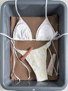 Bikinx 女款夏季時尚不對稱條紋三角繫帶比基尼套裝 - 白色 - 查看 4