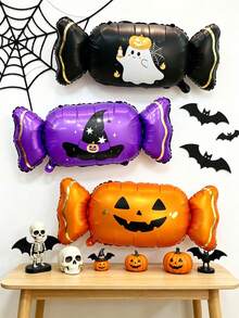 2/3pcs Halloween Candy Shaped Aluminum Foil Balloons, Black Purple Orange Candy Balloons, Suitable For Halloween Theme Party, Birthday Party Decoration, Trick Or Treat, Halloween Home Decor Supplies - Multicolor - View 4
