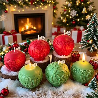 Christmas Tree Ball Shaped Scented Candle, Reindeer Ball Scented Candle, Santa Claus Ball Scented Candle, Christmas/ Decoration Scented Candle, Holiday Celebration Decoration Gift Home Decor