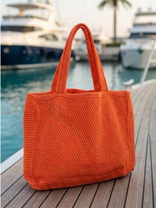 Women's Minimalist Crochet Shoulder Bag, Boho Knit Tote Bag, Hollow Out Summer Beach Handbag & Large Capacity Everyday Shopping Bag