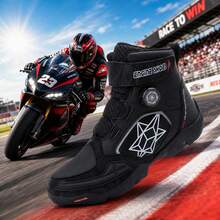 Novas Botas de Motocicleta Casuais Femininas, Adequadas para Combate, Sapatos de Motocicleta da Moda, Sapatos para Montar, com Fivela Giratória, Sapatos de Motocicleta com Cabedal de PU - Branco e preto - Visão 1