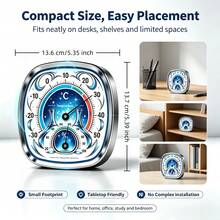 Square Non-Electric Temperature & Humidity Meter With Aquarius/Gemini Pattern, Sensitive And Fast Response Mechanism, Separate Temperature And Humidity Display, Suitable For Greenhouse And Tea Room - A - View 3