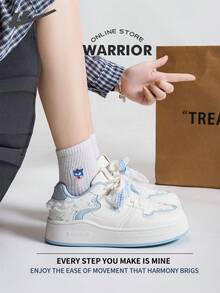 Warrior Women's Board ShoesSpring And SummerComfortable Modest Style Casual Yet Sleek Sneakers Applicable Throughout The Year Wear-Resisting All-Day Wear Training Sneakers Running Shoes - Beige/Light Blue - View 3