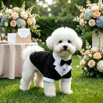 1 pieza Traje de esmoquin para perro mascota, estilo caballero con mangas, decoración de pajarita, tela no elástica, por favor elija una talla talla grande grande, adecuado para ropa de perro pequeño/mediano, ropa de gato, uso en bodas y fiestas de jardín para mascotas, primera opción de regalo de boda para mascotas