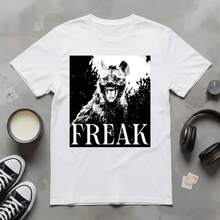 Camiseta FREAK con Gráfico de Oso |   Estampado Animal Monocromático Estilo Grunge - Blanco - Ver 4