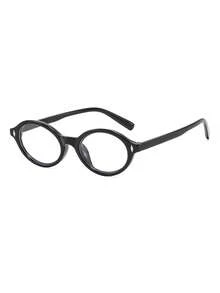 1 Pair Women's Round Frame Personalized Rivet Street Style Fashion Decorative Non-Prescription Glasses - glossy black - View 3
