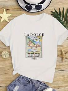 Girls' Summer Short-Sleeve T-Shirt, Fitted T-Shirt, Cotton Knit Fabric, Fashionable Street Style - White - View 4
