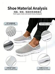 男士透气灰色网面套脚运动鞋，休闲轻便无后跟穆勒鞋，男女皆宜的日常情侣鞋 - 淺灰色 - 查看 2