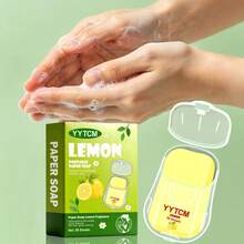 YYTCM Sabun Lembaran Lemon Segar Portabel 50 lembar dengan Kotak Penyimpanan Tutup Flip-Top, Kertas Sabun Tangan Sekali Pakai untuk Perjalanan Luar Ruangan, Pelajar, Berbusa Lembut dan Mudah Dibilas - Lemon - View 2
