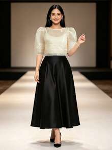 Modern Philippine Style Women's Top, Summer Fashion Comfortable Puff Sleeve Short Sleeve Blouse - Champagne - View 3