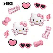 12件/10件 Sanrio Hello Kitty 經典角色公仔套組，適用於鞋子裝飾、包包裝飾、行李裝飾，美化鞋子與靴子，假日派對小禮物的完美選擇（不含鈕扣） - 查看 12