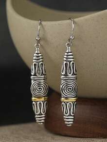 DIYCCPC Vintage Spiral Cone Drop Earrings, Minimalist Geometric Pattern Long Tassel Earrings, Bohemian Style Women's Jewelry - Two Tone - View 8