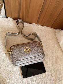 Dedoo 女款字母印花PU相機斜挎包，金屬Logo多拉鍊口袋休閒手提包，大容量，校園書包，大學校園 - 彩色 - 查看 9