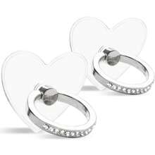 [2pcs/4pcs] Transparent Diamond Inlaid Phone Ring Holder, 360° Rotating 180° Adjustable Finger Ring Phone Grip - Silver - View 2