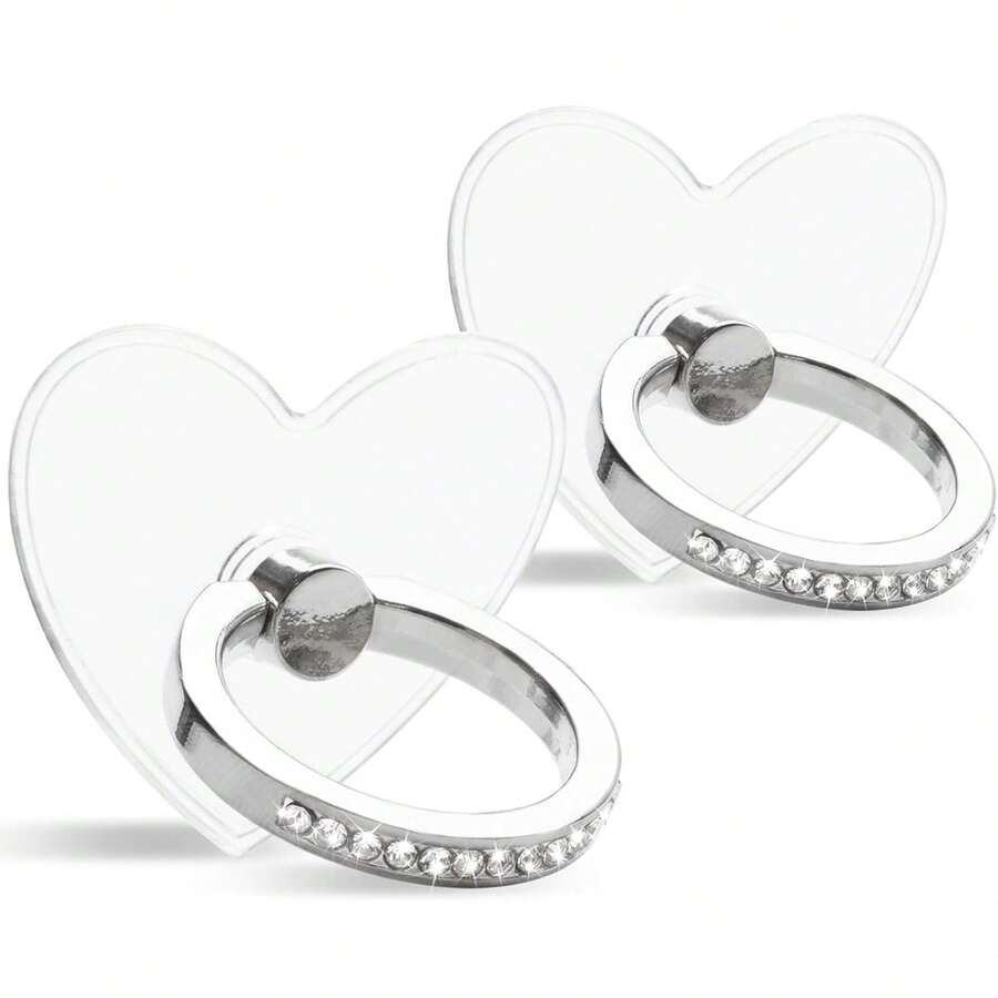 [2pcs/4pcs] Transparent Diamond Inlaid Phone Ring Holder, 360° Rotating 180° Adjustable Finger Ring Phone Grip