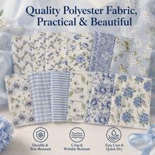 14/28pcs Blue Quilted Fabric, 25cm X 25cm Blue Fabric Squares Vintage Pre-Cut Quilt Kit With Floral And Striped Print Patterns, For DIY Crafts - Variant - View 3