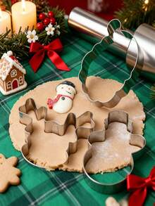 12 piezas Moldes de galletas de acero inoxidable con diseños de dibujos animados navideños, herramienta de repostería para presionar, molde circular para mousse, molde de galletas, muñeco de nieve, árbol de Navidad, hombre de jengibre, copo de nieve, ciervo, molde de galletas de Papá Noel, herramienta de repostería, pequeña herramienta de cocina - Multicolor - Ver 7