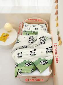 2PCS Set Perlengkapan Tidur Anak Motif Panda Kartun Lucu, Selimut Motif Bambu Hijau dengan Sarung Bantal untuk Dekorasi Kamar Tidur Balita - MultiWarna - View 16