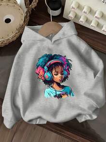 3pcs-Tween Girl 3 Pieces Set, Fun Print Pullover Hooded Sweatshirt, Warm And Comfortable Thermal Lined Pullover Pullover Sweatshirt For Autumn/Winter - Black - View 3