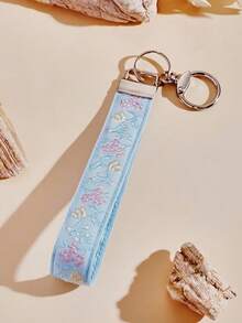 1pc New Fashion Polyester Fabric Keychain, Heat Transfer Printing Fabric Strap Keychain Bag Pendant - Multicolor - View 4