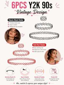 6Pcs Tattoo Choker Set Stretchy 90s Necklace Bracelet And Rings For Women - Multicolor - View 5