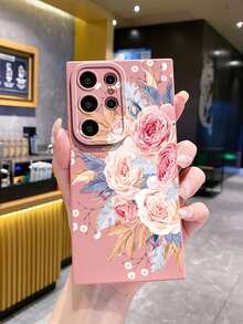 1pc Large Flower Camera Anti-Drop Phone Case UV Printed Compatible With Samsung/Galaxy/ Android Models - Pink - View 1