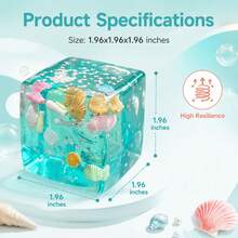 1個海洋主題擠壓方塊，超柔軟透明壓力緩解玩具，內含貝殼與魚，晶瑩剔透質感指尖玩具，適合成人與兒童的舒緩感官玩具 - 薄荷藍1pc - 查看 6