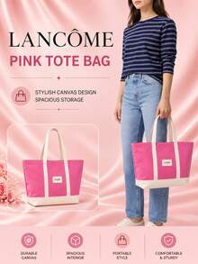 Lancôme 粉色帆布托特包，單件販售，耐用布料大容量，適合通勤、旅行與日常收納 - 粉色 - 查看 3