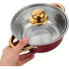 Stainless Steel Cookware Set With Nonstick Surface And Gold Handles Kitchen Pots And Pans For Frying Baking And Cooking Vibrant Wine Red Color Compatible With Multiple Heat Sources - View 5