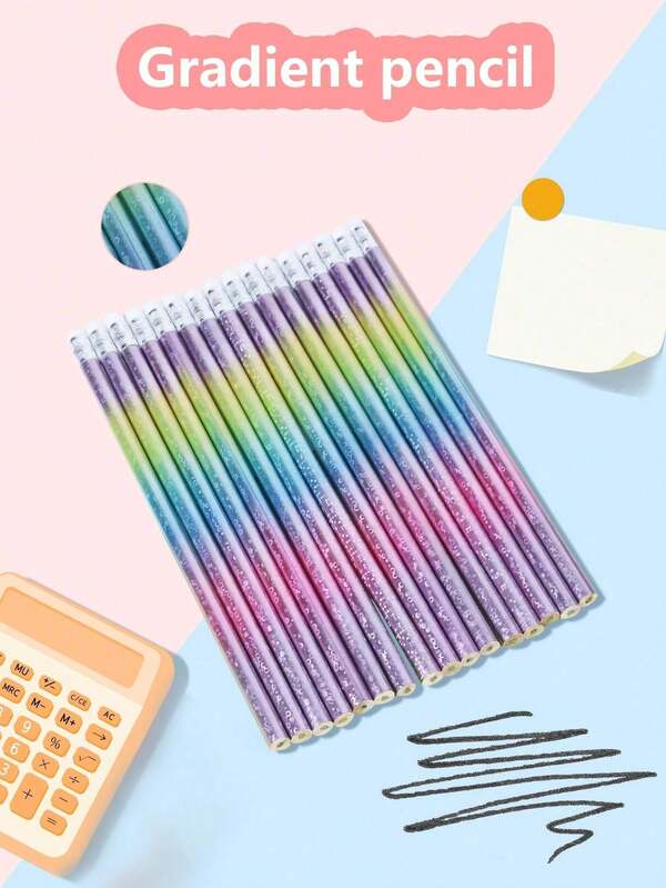 12pcs HB Pencils, Gradient Laser Starry Sky Pencils With Eraser, Suitable For Home Office School Classroom Supplies, First Day Of School
