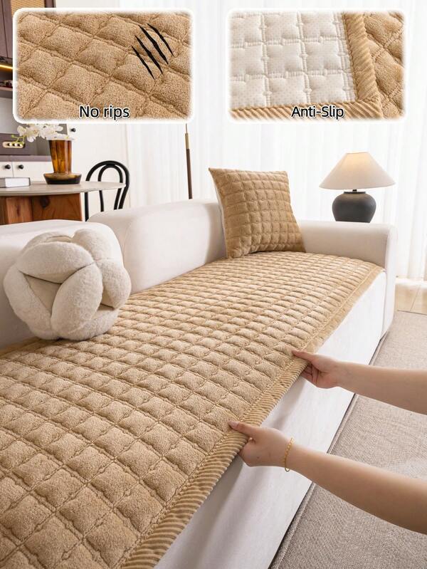1pc Flannel Plaid 3D Sofa Cushion, Solid Color Edged Full Cover Sofa Slipcover, Non-Slip Breathable Bottom Fabric Anti-Cat Scratch, Pet-Friendly, Anti-Scratch Wear-Resistant Tear-Resistant Anti-Pilling, Fade-Resistant Machine Washable, Covers Stains And Old Sofas, Fits 1-4 Person Straight L-Shaped Fabric Sofa Cushion, Living Room Bedroom Bay Window Balcony Tatami Guesthouse Hotel Rental House All-Season Universal Multi-Functional Soft Decoration Seat Cushion Bed Cover Nap Blanket, Bohemian, Sofa Cover, Couch Cover