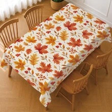 1pc Minimalist Autumn Maple Leaf & Berry Pattern Tablecloth, Stain-Resistant Dining Table Decor Cloth, Suitable For Kitchen, Dining Table, Coffee Table, TV Stand, Entryway, Party Holiday Decoration, Home Decor, Autumn Gathering - Multicolor - View 1