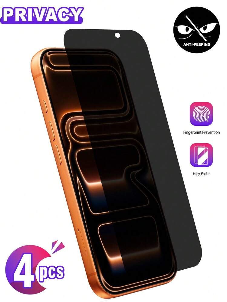 BOLLYMORE 4pcs 9H Hardness Privacy Screen Protector Tempered Glass Film, Protects Privacy, Compatible With Apple 18/18 Pro/18 Pro Max/14/14 Plus/14 Pro/14 Pro Max/15/15 Plus/15 Pro/15 Pro Max/16/16 Plus/16 Pro/16 Pro Max/17/17 Pro/17 Pro Max/17e, Waterproof, Shockproof, Anti-Drop, Anti-Scratch, Anti-Fingerprint, Full Coverage - Clear - View 38