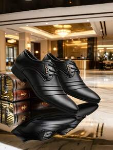 New Men's Wrinkled Upper Business Casual Shoes, Fashion Lace-Up Office Commute Formal Shoes - Black - View 2